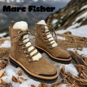 Marc Fisher Women Sz 6M Iizzie Hiking Outdoor Winter Boots Tan Suede ***READ**